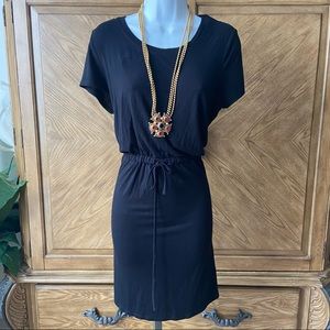 Olive & Oak black T-shirt mini short sleeves drawstring waist dress
